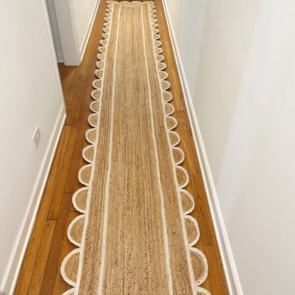 off white Jute Scallop Rug, White Ivory Scalloped Jute Rug, Scalloped Runner Rug, Scalloped Doormats