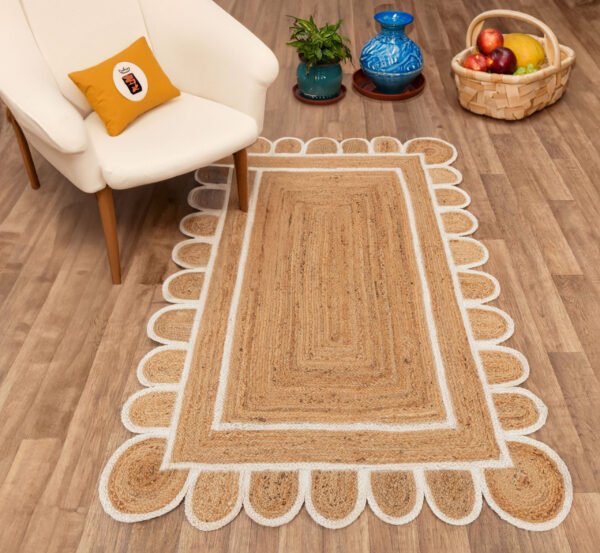 off white Jute Scallop Rug, White Ivory Scalloped Jute Rug, Scalloped Runner Rug, Scalloped Doormats