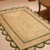 Green Jute Scalloped Rug, Emerald Green Scalloped Runner Rug