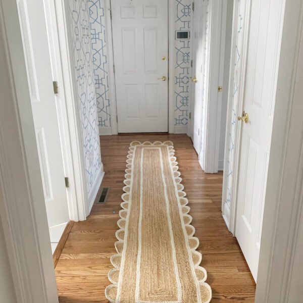 White Ivory Scalloped Jute Rug, off white Jute Scallop Rug