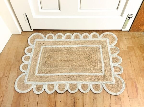 off white Jute Scallop Rug, White Ivory Scalloped Jute Rug, Scalloped Runner Rug, Scalloped Doormats