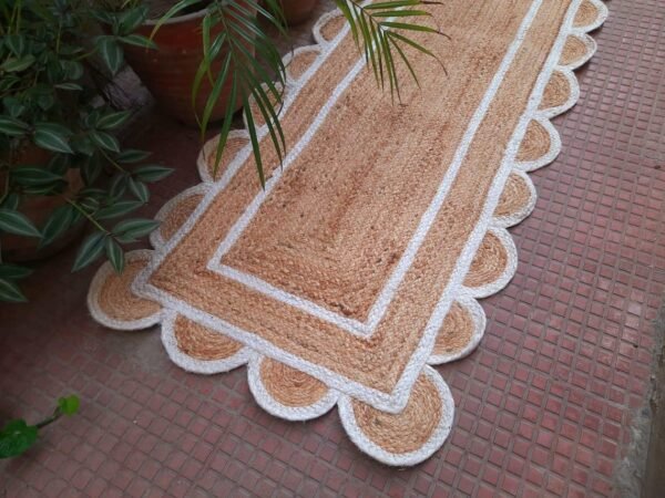 White Ivory Scalloped Jute Rug, off white Jute Scallop Rug