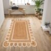 White Ivory Scalloped Jute Rug, off white Jute Scallop Rug