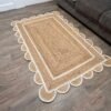 White Ivory Scalloped Jute Rug, off white Jute Scallop Rug