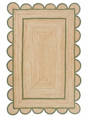 Sage Green Scalloped Jute Rug, Emerald Green Scalloped Runner Rug