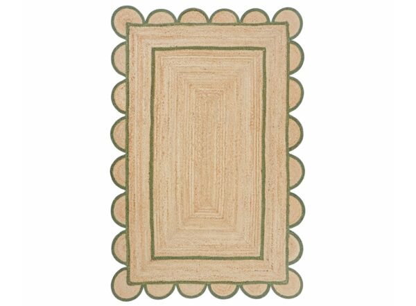 Sage Green Scalloped Jute Rug, Emerald Green Scalloped Runner Rug