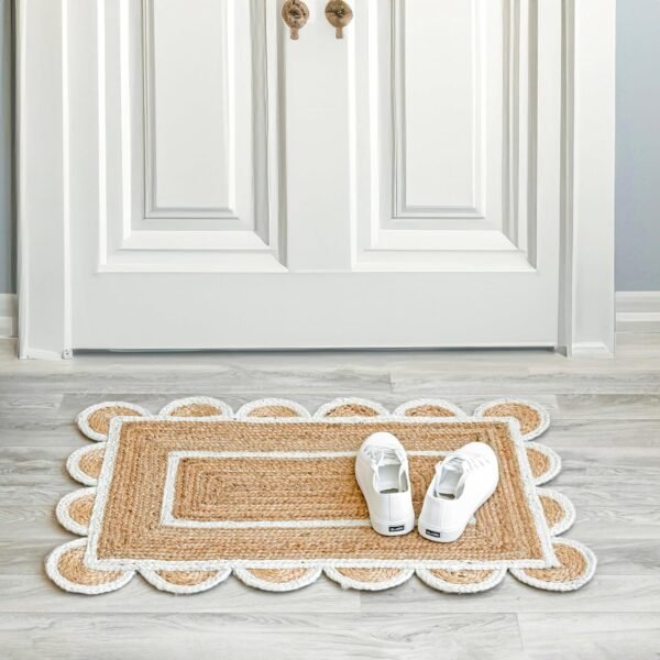 White Ivory Scalloped Jute Rug, off white Jute Scallop Rug