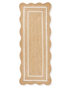 ivory Scallop Wavy Jute Runner Rug, Natural Jute Wave Edge Rug, Scalloped Jute Rug