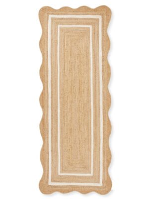 ivory Scallop Wavy Jute Runner Rug, Natural Jute Wave Edge Rug, Scalloped Jute Rug