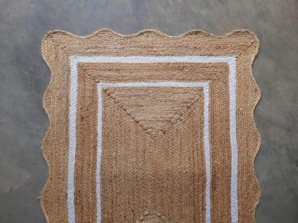 ivory Scallop Wavy Jute Runner Rug, Natural Jute Wave Edge Rug, Scalloped Jute Rug