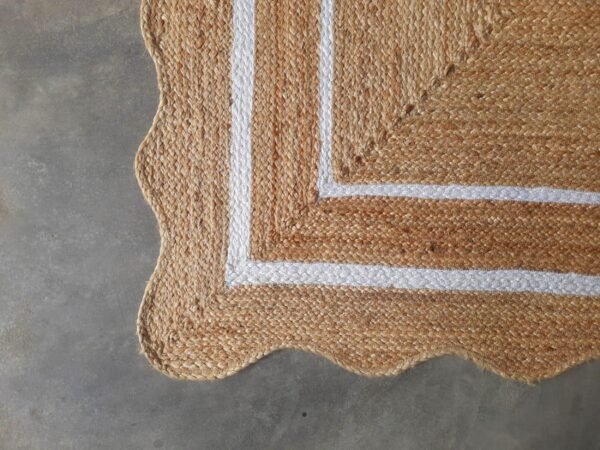 ivory Scallop Wavy Jute Rug, Natural Jute Wave Edge Rug, Scalloped Jute Rug