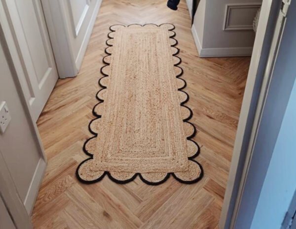 Natural Jute Scallop Rug with Black Trim Scalloped Jute Rug 8x10