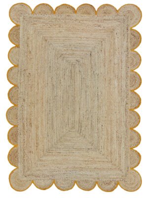 Yellow Jute Scallop Rug Jute Area rug Scalloped jute rug