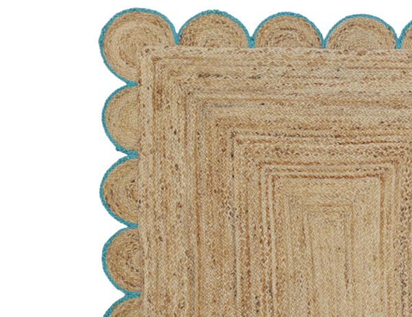 Boho Decor Scalloped jute rug Blue Jute Scallop Rug