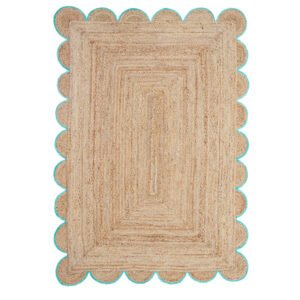 Hand Woven Blue Scalloped Jute Rug Scallop Edge Rug