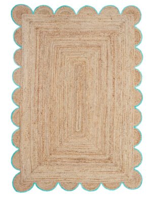 Hand Woven Blue Scalloped Jute Rug Scallop Edge Rug