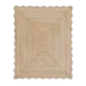 Off White Wavy Jute Rug Bohemian Scalloped Jute Area Rug