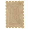 Natural Scalloped Jute Rug in yellow trim Braided Non Slip