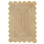 Natural Scalloped Jute Rug in yellow trim Braided Non Slip