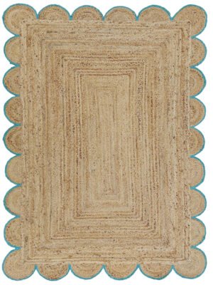 Boho Decor Scalloped jute rug Blue Jute Scallop Rug