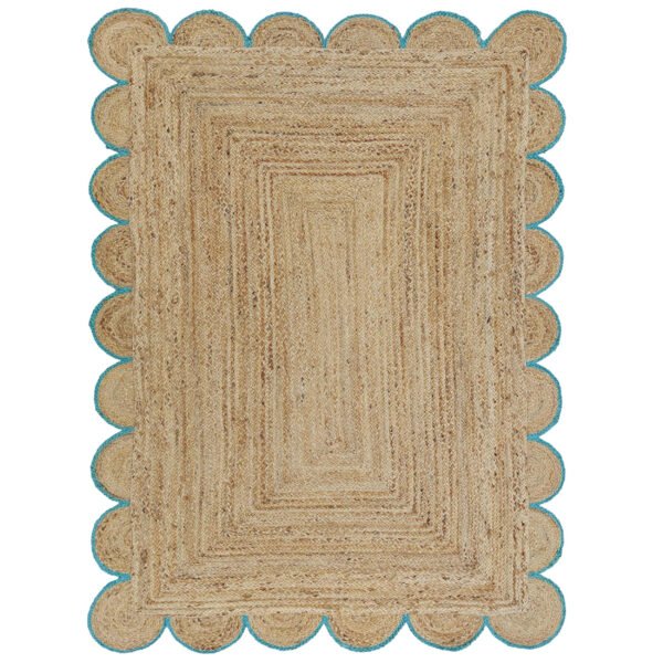 Boho Decor Scalloped jute rug Blue Jute Scallop Rug