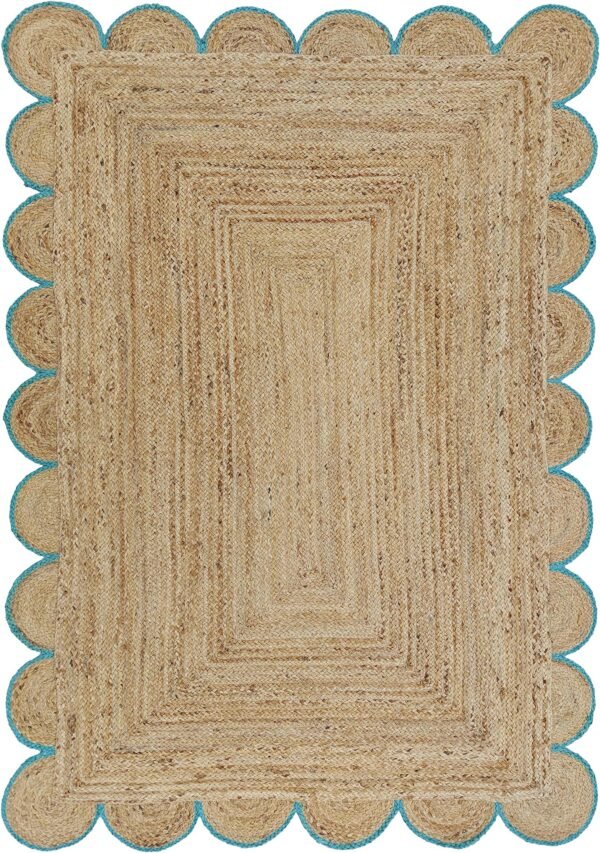 Boho Decor Scalloped jute rug Blue Jute Scallop Rug