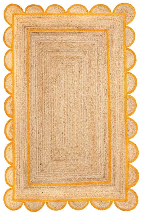 Yellow Jute Scalloped Rug Boho Scalloped Jute Rugs