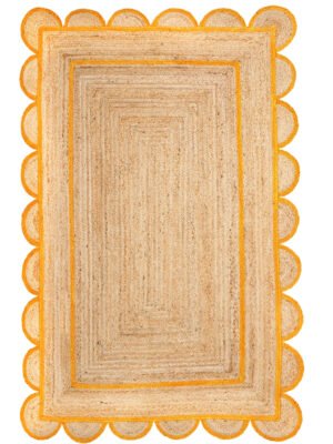 Yellow Jute Scalloped Rug Boho Scalloped Jute Rugs