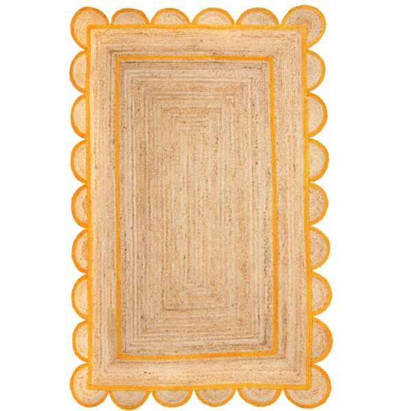 Yellow Jute Scalloped Rug Boho Scalloped Jute Rugs