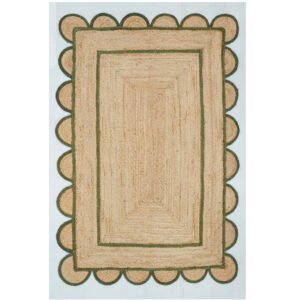 Bottle Green Scalloped Jute Rug , Rectangular Scallop Rug