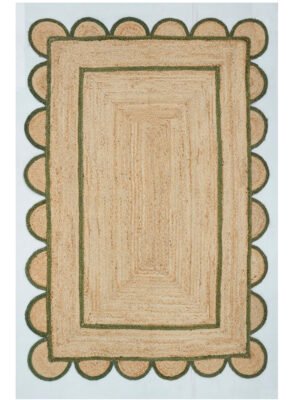 Bottle Green Scalloped Jute Rug , Rectangular Scallop Rug