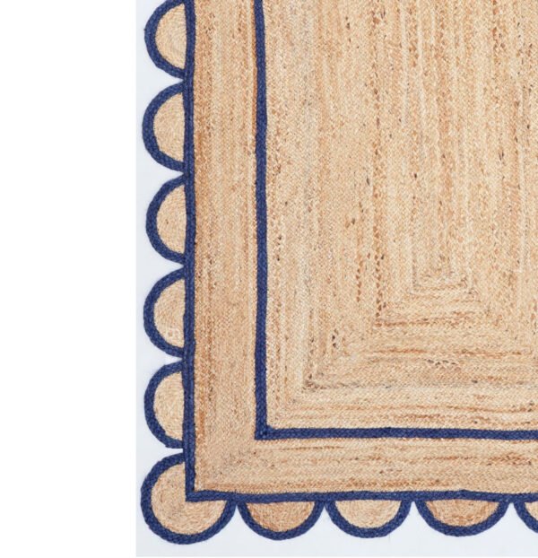 Navy Blue Jute Scallop Rug Boho Decor Scalloped Jute Rug