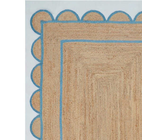 Natural Jute Scallop Rug Blue Edge Scalloped Jute rug