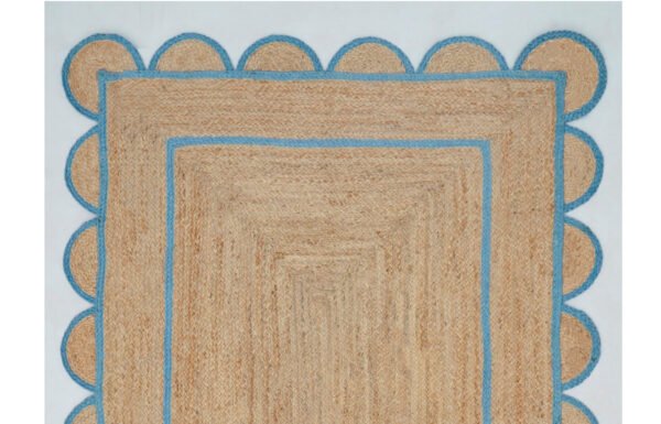 Natural Jute Scallop Rug Blue Edge Scalloped Jute rug