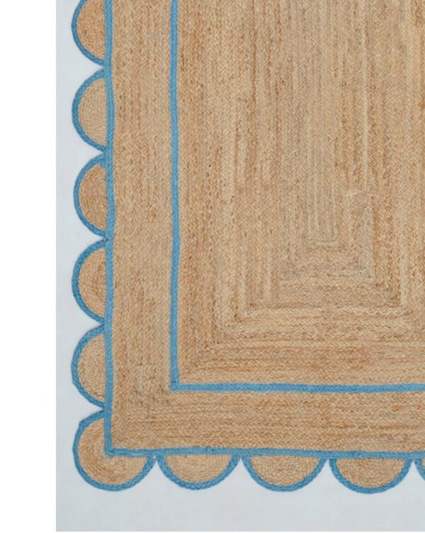Natural Jute Scallop Rug Blue Edge Scalloped Jute rug