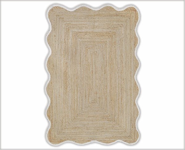 Off White Wavy Jute Rug Bohemian Scalloped Jute Area Rug