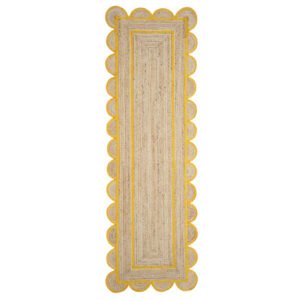 Yellow Jute Scalloped Runner Rug Natural Jute Rug