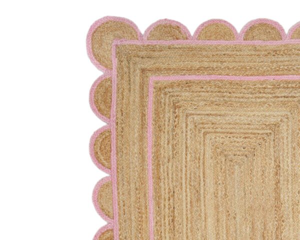 Natural Jute Scallop Rug in Pink trim Scalloped jute rug