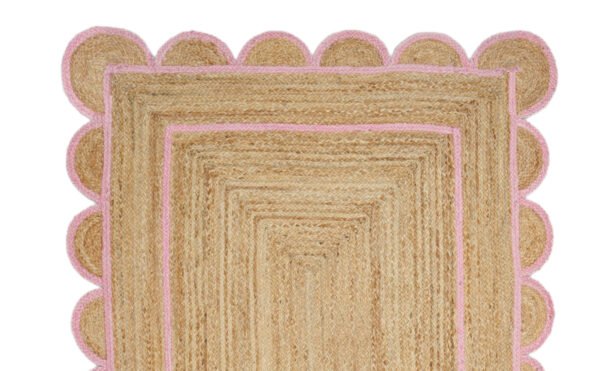 Natural Jute Scallop Rug in Pink trim Scalloped jute rug