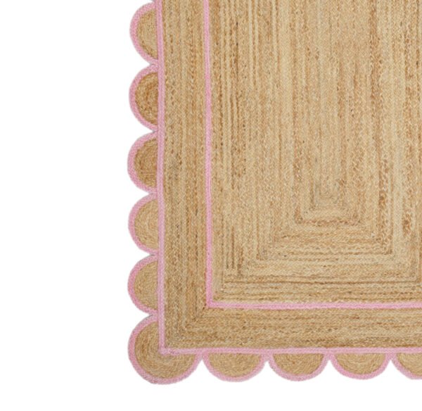 Natural Jute Scallop Rug in Pink trim Scalloped jute rug