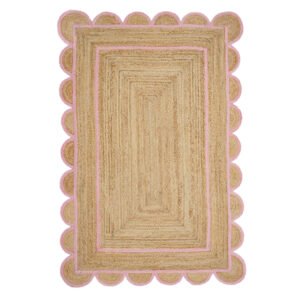 Natural Jute Scallop Rug in Pink trim Scalloped jute rug