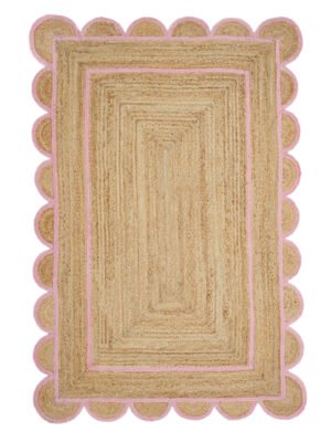 Natural Jute Scallop Rug in Pink trim Scalloped jute rug