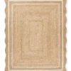 ivory Scallop Wavy Jute Rug, Natural Jute Wave Edge Rug, Scalloped Jute Rug