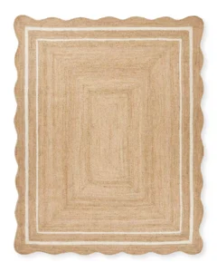 ivory Scallop Wavy Jute Rug, Natural Jute Wave Edge Rug, Scalloped Jute Rug