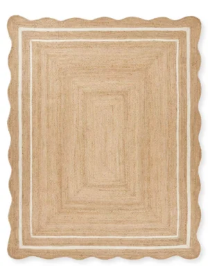 ivory Scallop Wavy Jute Rug, Natural Jute Wave Edge Rug, Scalloped Jute Rug