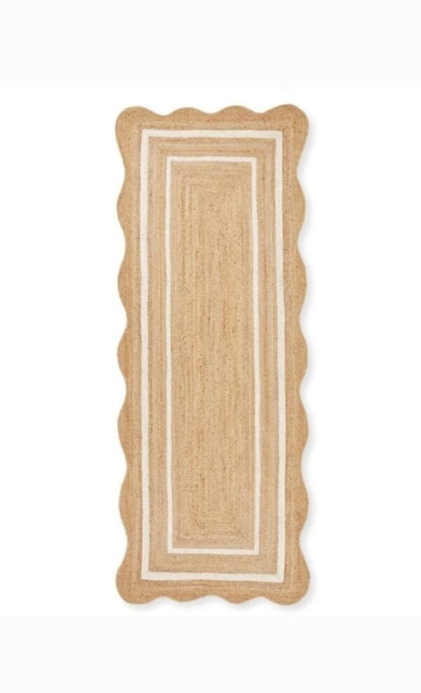 ivory Scallop Wavy Jute Runner Rug, Natural Jute Wave Edge Rug, Scalloped Jute Rug